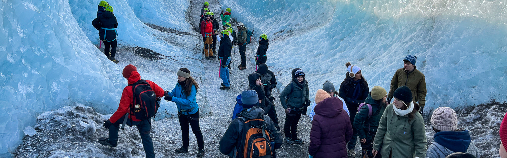 Students on glacier in Iceland during GREEN spring study trip