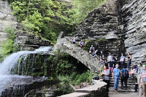During a recent field camp experience, students hike in beautiful Buttermilk Falls State Park, New York