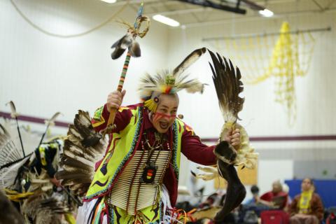Patrick Littlewolf, of the Tuscarora tribe, dances the "Duck and Dive"