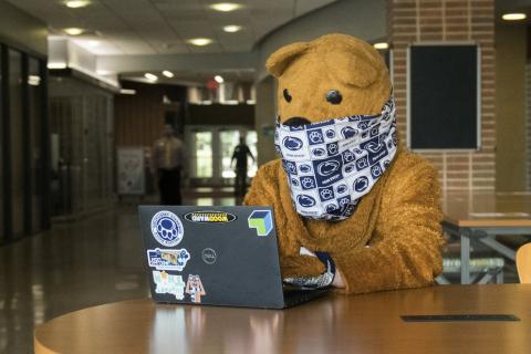 Nittany Lion wearing a mask 