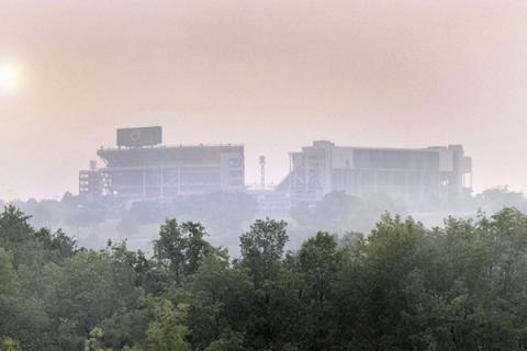 Beaver Stadium in June 2023 when smoke from Canadian wildfires blanketed skies across the northeastern United States