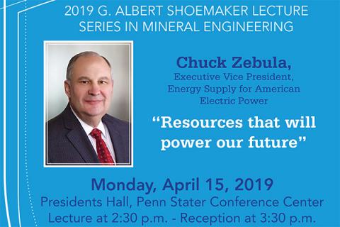Charles Zebula, president of energy supply for American Electric Power, will give the 2019 G. Albert Shoemaker Lecture