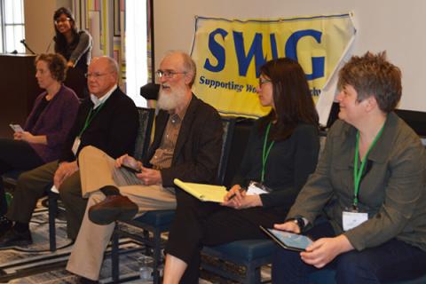 Alan MacEachren (center) shares best practices at a Supporting Women in Geography (SWIG) panel