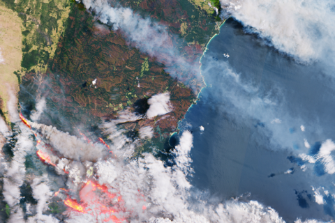 Satellite imagery from the European Space Agency shows wildfires on the east coast of Australia