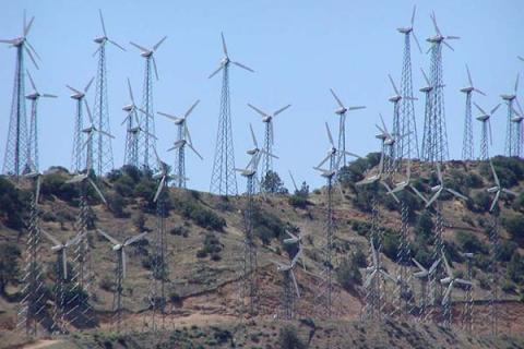 A wind farm in the Tehachapi mountains of California.