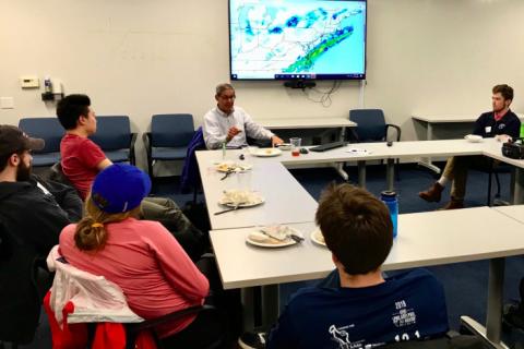 Jon Nese speaks with Schreyer Honors College students during "A World of Weather" Distinguished Honors Faculty Program