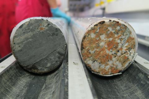 Cores taken from the Chicxulub crater show impact melt rock (left) and shocked granitoid (right)