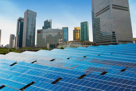 Solar panels in an urban landscape 