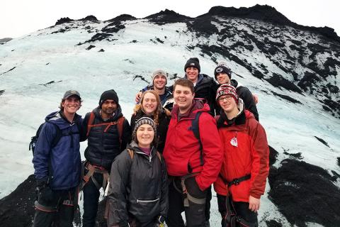 Penn State students hike a glacier in Iceland as part of the GREEN Program.