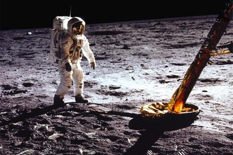 Astronaut Edwin E. "Buzz" Aldrin Jr. photographed walking on the moon on July 20, 1969. 
