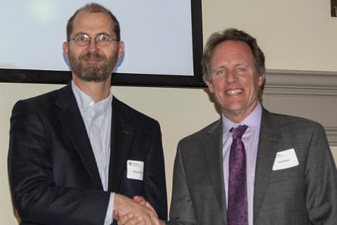 Klaus Keller, left, received the 2019 Outstanding Postdoc Mentor Award