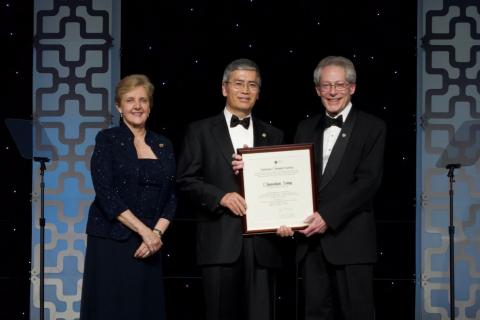 2019 George A Olah Award recipient Chunshan Song (center) is presented his award