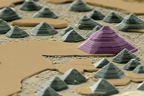“Indium Selenide Pyramids and Mesas on Epitaxial Graphene,” submitted by Brian Bersch, won the Best of Show in 2018.