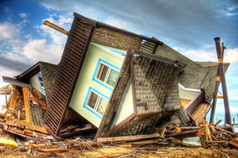 A beach house on the Bolivar Peninsula near Galveston, TX, destroyed by Hurricane Ike in 2008. 