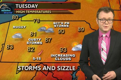 Rob Lydick gives an on-air weather forecast.