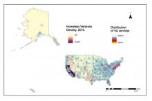 VA service centers are concentrated in urban areas and do not align with largest populations of veterans