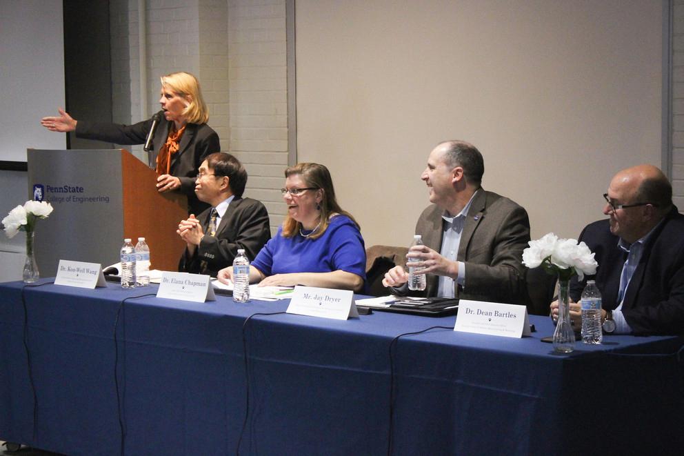 Elana Chapman, center, shared her insights on a panel, “Mechanical Engineering of the Future," in 2019 at Penn State.