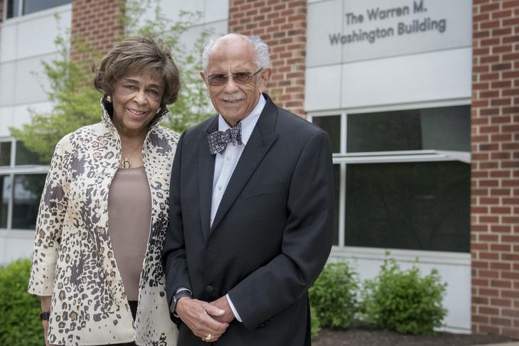 Warren Washington, attends the dedication of Penn State's Warren M. Washington Building in 2019 with his wife Mary,