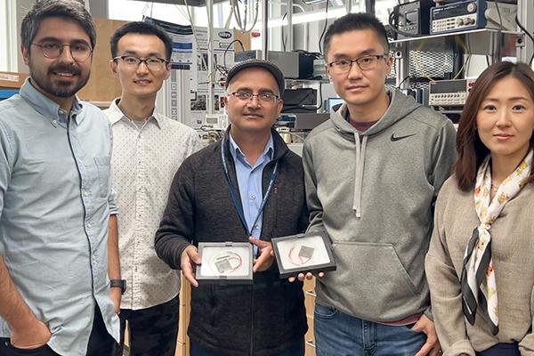 Penn State researchers display the thermoelectric modules they created