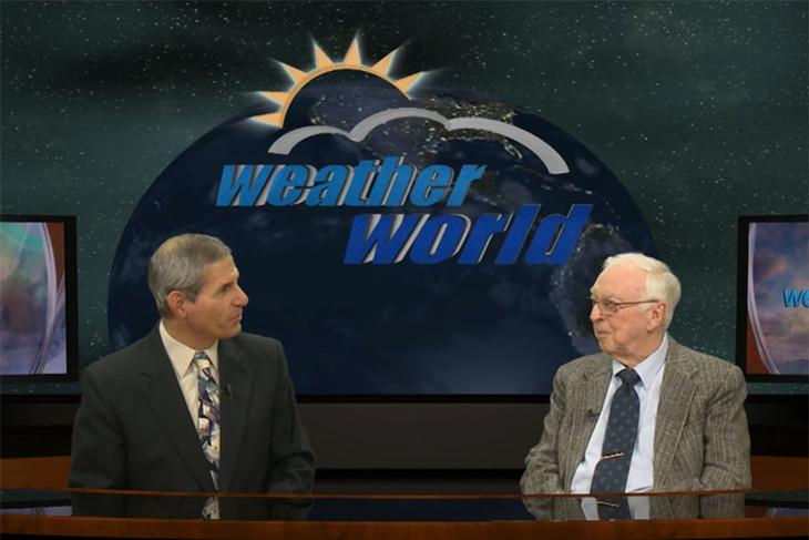 Jon Nese, senior lecturer and associate head for undergraduate programs in the Department of Meteorology and Atmospheric Science interviewing Charles Hosler, professor emeritus of meteorology and dean emeritus of the College of Earth and Mineral Sciences, about the June 1957 weather forecast.