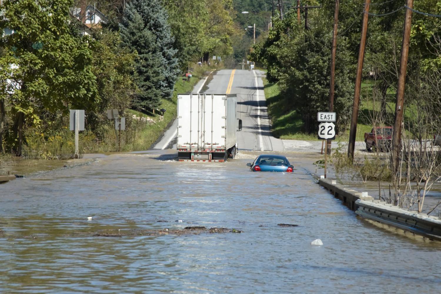 A flooded roadway 
