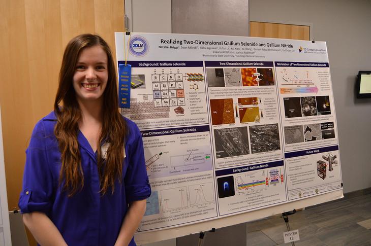 Natalie Briggs, a graduate student studying materials science and engineering, won first place in the College of Earth and Mineral Sciences' (EMS) Graduate Student Poster Competition.