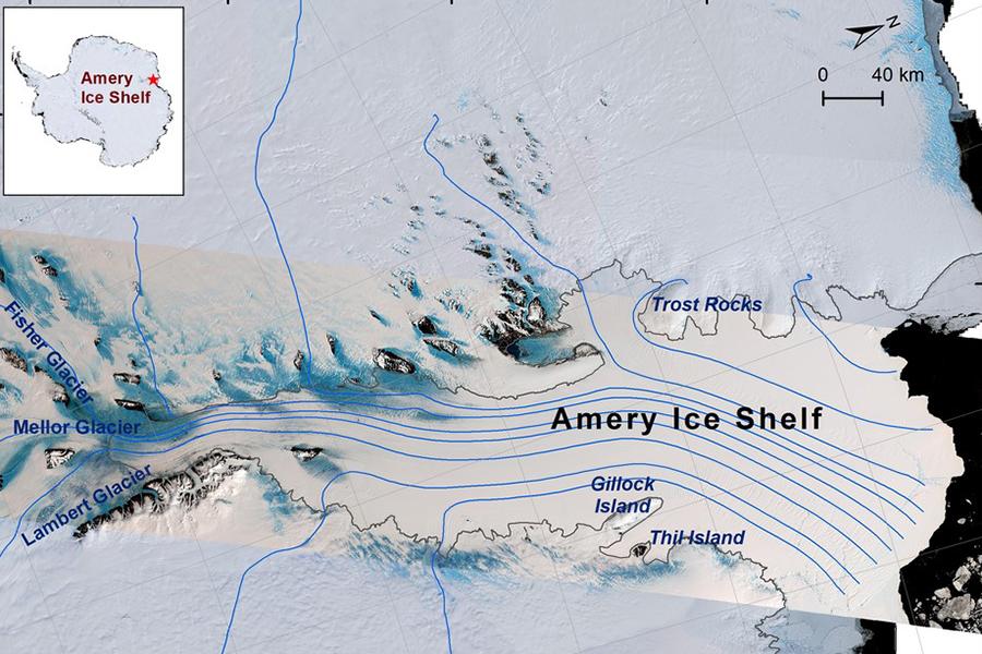 Satellite imagery of the Amery Ice Shelf in East Antarctica