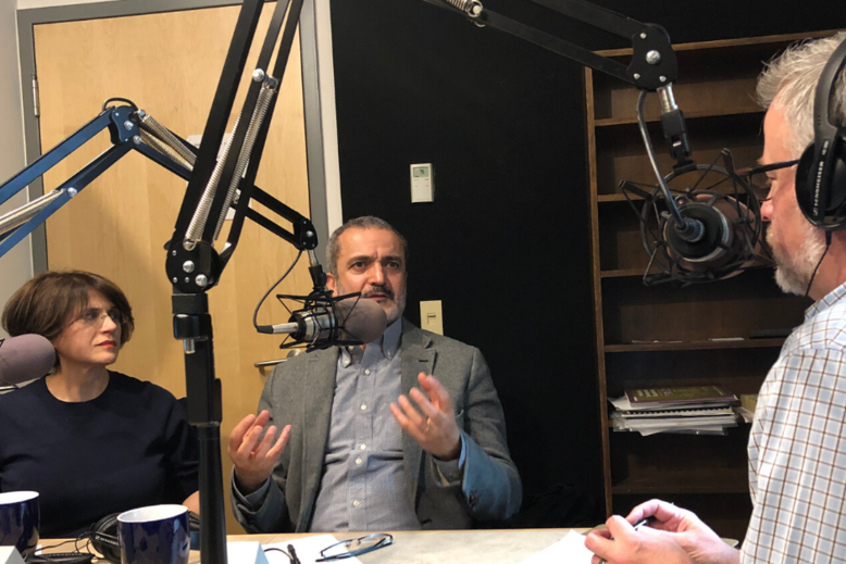 Shadi Nazarian and José Duarte during a recording of WPSU's Reach podcast