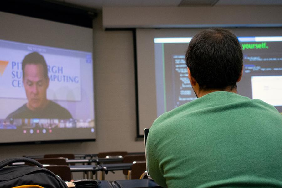 A student participates in the multi-university XSEDE Bootcamp, which teaches supercomputing skills. 