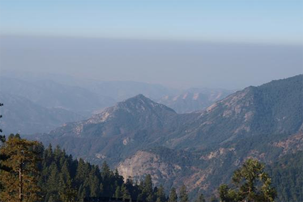 From Sequoia National Park, photochemical smog is visible over the San Joaquin Valley