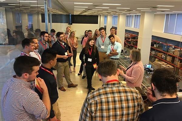 Penn State students tour the on-site lab at ExxonMobil's Houston campus.