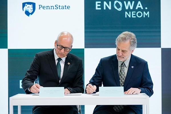 Bruce Logan, right, and Gavin van Tonder at a ceremonial signing of the master agreement between ENOWA and Penn State