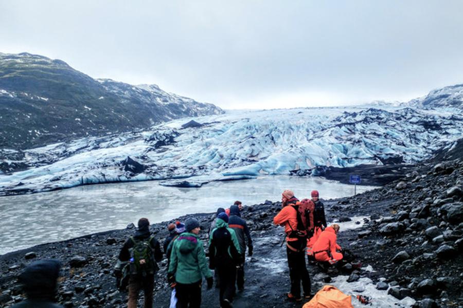 Students, as a part of the GREEN Program, explore the Sólheimajökull glacier in Southern Iceland.