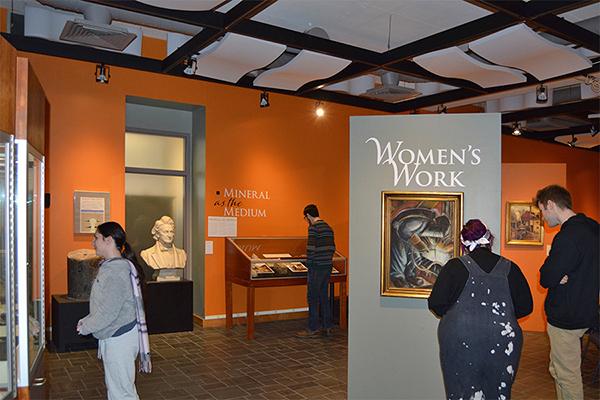 Students visit the Women’s Work exhibit in the Earth and Mineral Sciences Museum & Art Gallery.