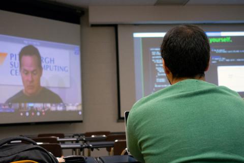 A student participates in the multi-university XSEDE Bootcamp, which teaches supercomputing skills.