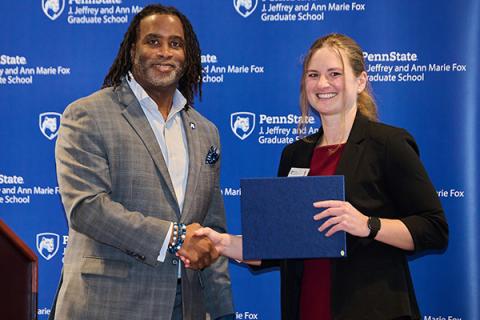 Tricia Hart, nutritional sciences doctoral candidate, received the first-place award in the 2025 Penn State Three Minute Thesis competition