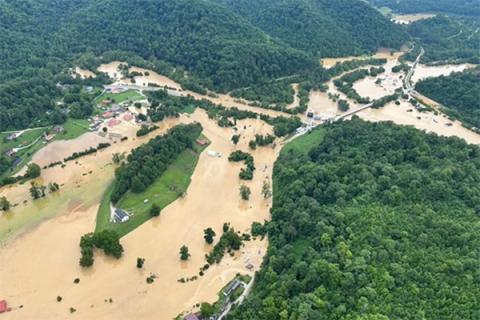 An aerial view of flash flooding in eastern Kentucky