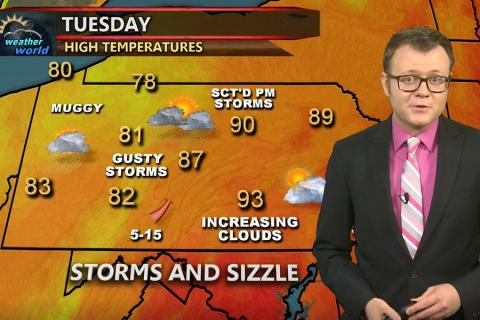 Rob Lydick gives an on-air weather forecast.