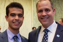 Pablo Franco Almonte, a 2020-21 PSGC Undergraduate Scholar from Penn State Berks, poses with NASA Administrator Jim Bridenstine 