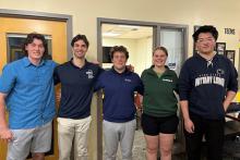 Students in Nelson Dzade’s Design of Solar Energy Conversion Systems class who recently completed a project facilitated by the Sustainable Communities Collaborative are, left to right: Kieran Cox, Leighton Eddy, Bernardo Elizondo, Kayla Sucro, and Yuxiang Zhang