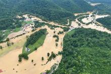 An aerial view of flash flooding in eastern Kentucky