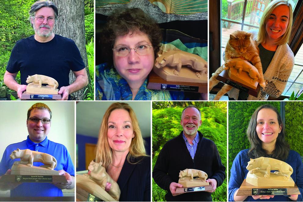 Penn State University Libraries’ 2021 employee award recipients, including Procious (bottom left)